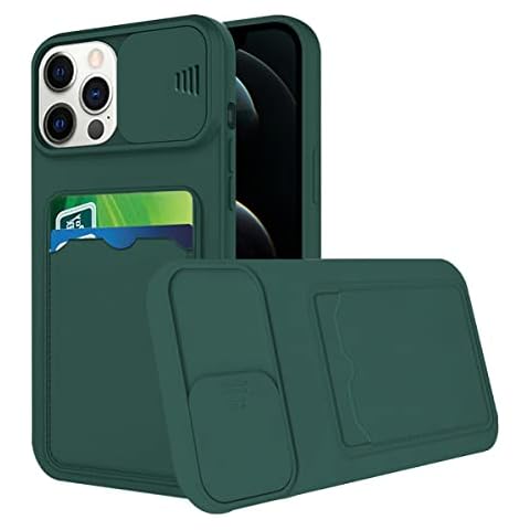 Tiwinxing Compatible with iPhone 13 Pro Max Case with Card Holder iPhone 13 Pro Max Phone Case with Pushable Camera Lens Protector Shockproof Anti-Scratch Cases (Dark Green, iPhone 13 Pro Max) Cover