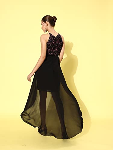 Image of Miss Chase Women's Round Neck Sleeveless Polyester Ruffled Knee- Length Dress