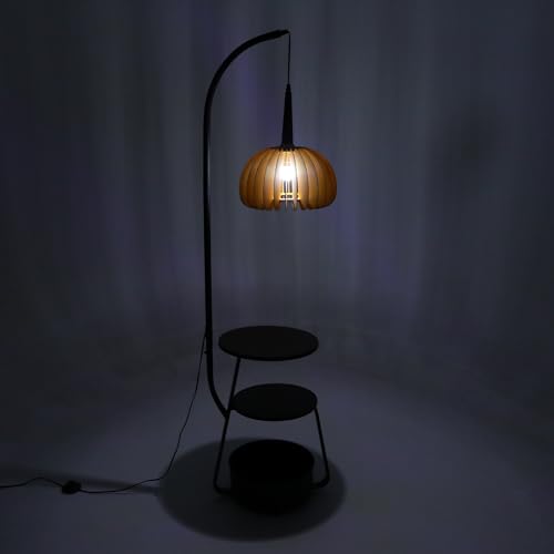 Modern Multifunctional Floor Lamp, Standing Lamps with 2 Tables & 1 Storage & Foot Switch Bin Vertical Lamp for Bedroom Entrances Wedding Hall