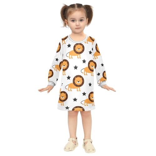 Cartoon Lions Girls Dresses Long Sleeve Sweatshirt Dress for Girls Winter Toddler Casual A Line Dresses Size 2-8T4
