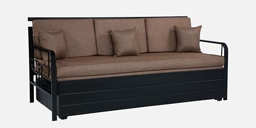 Image of 3 Seater Metal Sofa Cum Bed with Hydraulic Storage | Comfortable Sofa Set for, Living Room, Bedroom, Guest Room| King Size Convertible Sofa with Cushion |King Size (Brown & Black)