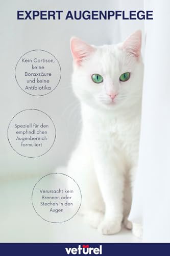 Veturel Augenpflege-Lösung für Katzen und Hunde | 100 ml Beruhigt Augeninfektionsallergie, lindert trockene Augen, rosa Augen, Tränenfleckenentferner Tropfen für Hunde | Kätzchen- und Welpenpflege