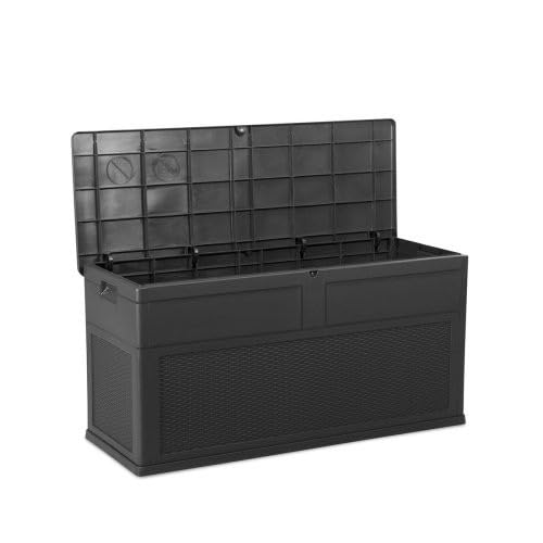 Baúl de jardín multiusos de resina antracita efecto ratán 119 x 46 x 60 cm – 320 l