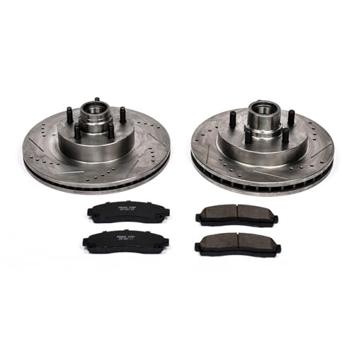 Image of PowerStop Front Brake Kit for Ford Explorer Sport 2001-03 | Ford Explorer Sport Trac 2001-05 - Drilled and Slotted Disc Rotors with Carbon-Fiber Ceramic Brake Pads Replacement, K1920