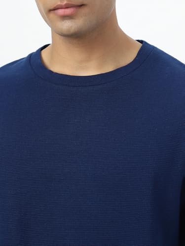 Image of Urbano Fashion Men's Textured Round Neck Oversized Full Sleeve Cotton T-Shirt