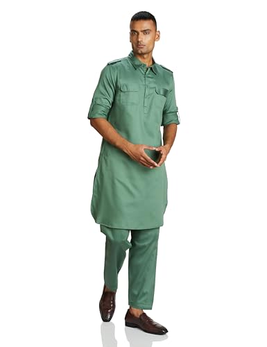 Image of Amazon Brand - Symbol Men's Cotton Solid Kurta Pyjama Set
