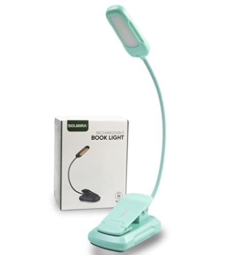 SOLMIRA Luz de Lectura LED con Pinza, Turquesa, Flexible, Recargable