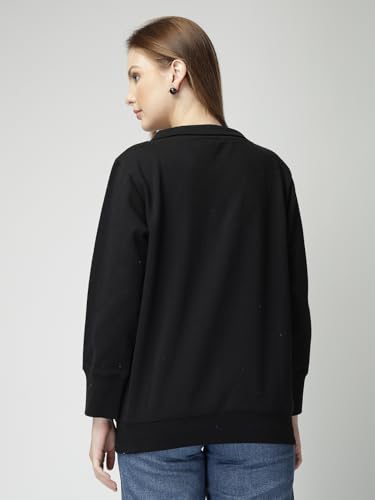 Image of Women's Boyfriend /Loose Fit Full Sleeve Drop Shoulder Loopknit V-Neck Neck Sweatshirt Oversized Cotton Winter T-Shirt for Women Korean Style Casual | Trendy Baggy Fit for Girls