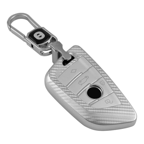 Image of Keyzone Silverstar TPU Key Cover & Keychain Compatible for X1, X3, X6, X5, 5 Series, 6 Series, 7 Series 4 Button Smart Key (Silver)