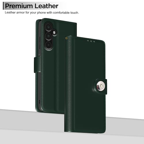 Image of Pikkme Flip Cover Leather Finish | Inside TPU with Card Pockets | Wallet Stand and Shock Proof | Complete Protection Button Flip Case for Samsung Galaxy A16 5G (Green)