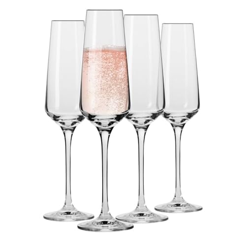Krosno Champagnerflötengläser aus Kristall, 4 Stück, 180 ml, Avantgarde-Kollektion, klassische Form für zeitlosen Stil, ideal für Mimosen, Prosecco, Sekt, spülmaschinenfest | Bleifreies Kristallglas