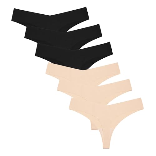 Wetopkim Seamless Thongs for Women, No Show Panties V-waisted Stretch Breathable, Seamless Thong Underwear 6 Pack S-XL