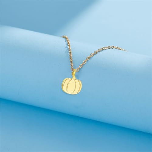 Dreuyet Small Pumpkin Necklace for Women Dainty Pumpkin Necklace 18K Gold Plated Pumpkin Hammered Coin Delicate Chain Necklace Minimalist Simple Halloween Thanksgiving Jewelry Fall Autumn Necklace4