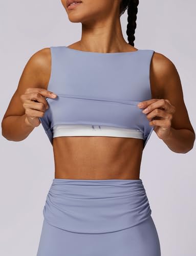 FEOYA Women Elegant Boat Neck Workout Bra Tank Top Open Back Push Up Sports Bra Built-in Shelf Bra Crop Top3
