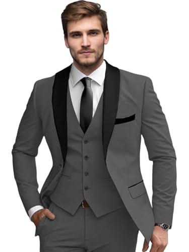 Men's Suit 3 Piece Slim Fit Suits Set Classic Tuxedo Shawl Lapel One Button Suit for Wedding Prom Business Dinner Prom