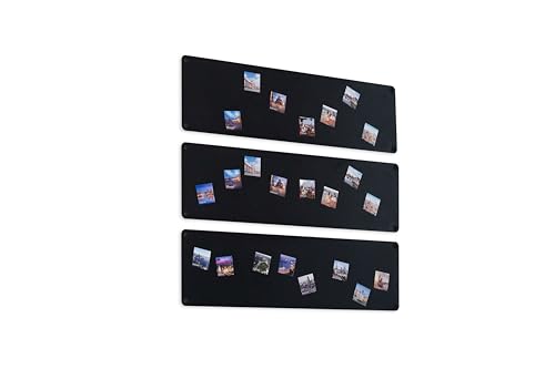 3x Leggera Lavagna Magnetica da Parete in Acciaio Nera 62,5x20 cm, Memo-Board, Pannello Magnetico per Calamite, Lavagna da Cucina, Ufficio, Camera dei Bambini