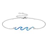 YFN Wave Anklet 925 Sterling Silver Ocean Wave Anklet Beach Jewelry for Women Gifts (blue opal wave)