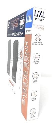 Copper Fit Freedom Knee Sleeve 2 Pack, Copper Infused Compression Sleeve with Contour Design, 2 Knee Sleeve, As Seen on TV (Large)