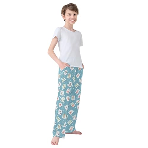 Boys' Pants Flat Stylish Mahjong Tiles Long Bottoms Jogger Pants Elastic Waist Trousers with Pockets S-XL4