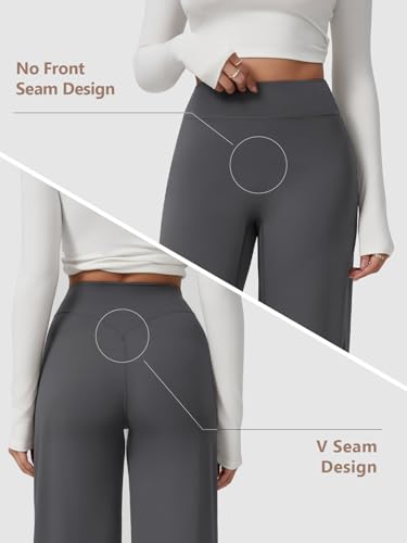 Straight Leg Leggings Women, Butt Lifting High Waisted Wide Leg Yoga Pants, No Front Seam Workout Gym Lounge Pants-Grey-XL — view 5
