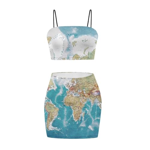 Image of Biyejit Women's 2 Piece Summer Outfits Spaghetti Strap Crop Tops and Bodycon Mini Skirt Dress Set Plus Size S-4XL