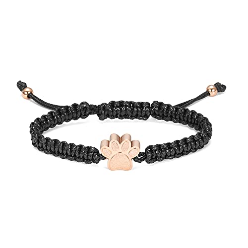 Constantlife Cremation Bracelet For Pets Ashes - Dog Paw Pendant Bangle Stainless Steel Memorial Urn Jewelry (Black Rope-Rose Gold) #TOP5