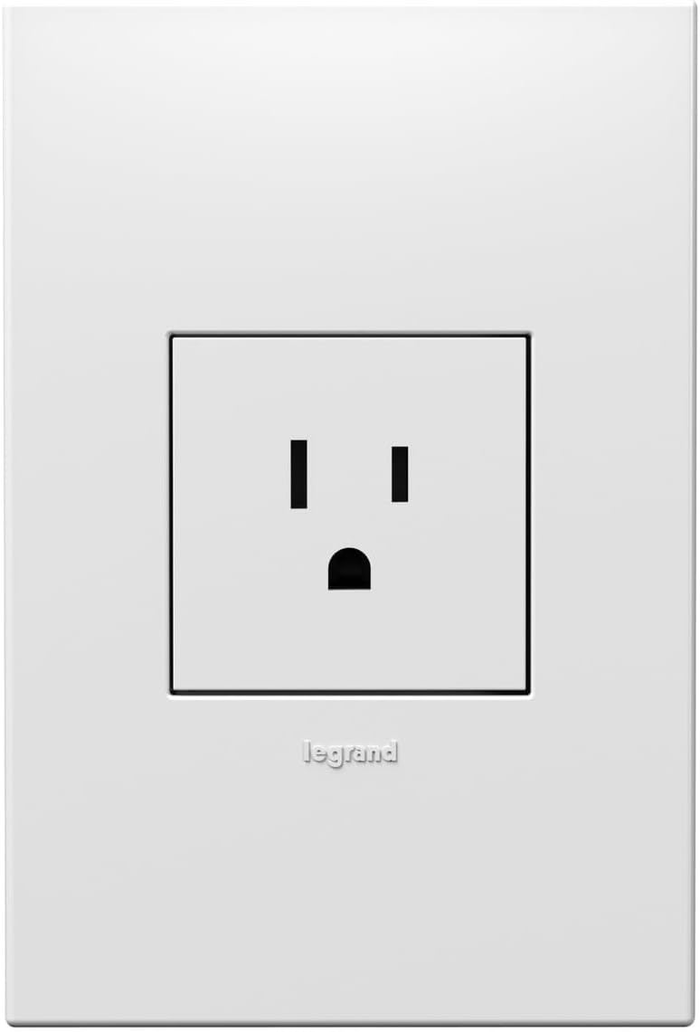Tomacorriente eléctrico individual resistente a manipulaciones Legrand adorne de 15 A (blanco, con placa a juego)