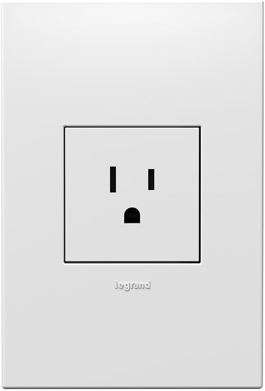 Tomacorriente eléctrico individual resistente a manipulaciones Legrand adorne de 15 A (blanco, con placa a juego)