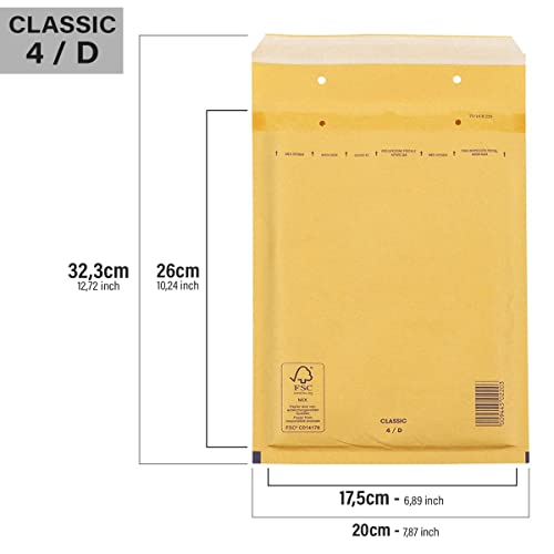 50 Luftpolster Versandtaschen haftklebend 4/D - geeignet für DIN A5 und DIN C5 – Recycling 180 x 265 mm reißfest