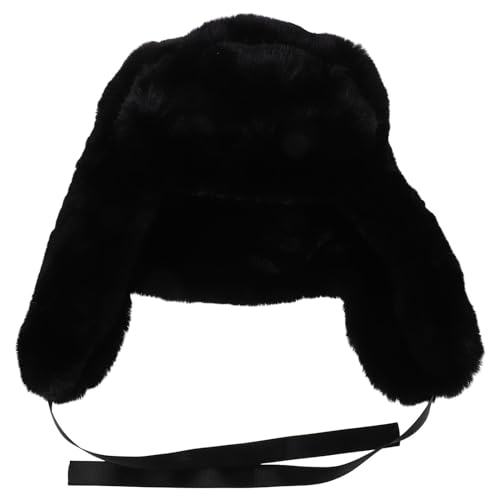Bonnet d'hiver trappeur unisexe noir YARNOW avec cache-oreilles en fausse fourrure