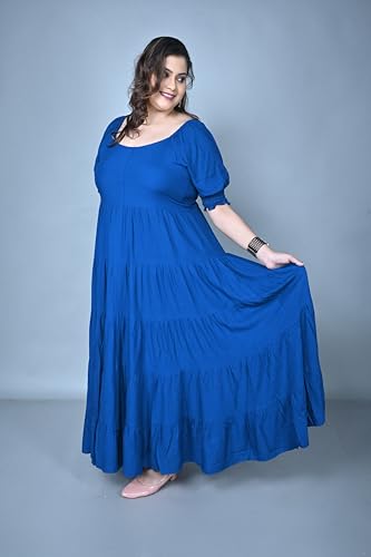 Image of Plus Size Women's Ruffle Tiered Maxi Dress with Puff Sleeves, Flowy A-Line Fit & Smocked Sleeve Detail for Casual, Party & Evening Look