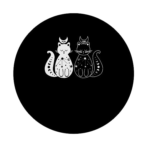 Cat Moon Vintage Witchy Cat Celestial Enthusiasts PopSockets Swappable PopGrip, Black - Image 3