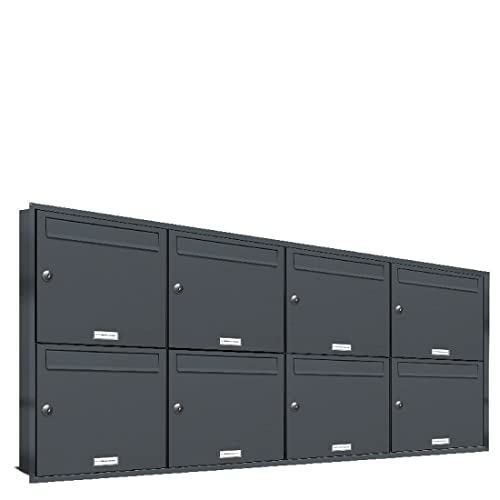 Preisvergleich Produktbild AL Briefkastensysteme, 8er Unterputzbriefkasten in Anthrazit Grau RAL 7016, Briefkastenanlage 8 Fach, Postkasten modern