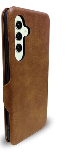 Image of Premium Vegan Leather Phone Cover with Card Slot - Slim, Durable, Privacy Protection, Kickstand Function, Elegant Flip Wallet Cases Compatible for Samsung Galaxy S24 FE 5G (Brown)