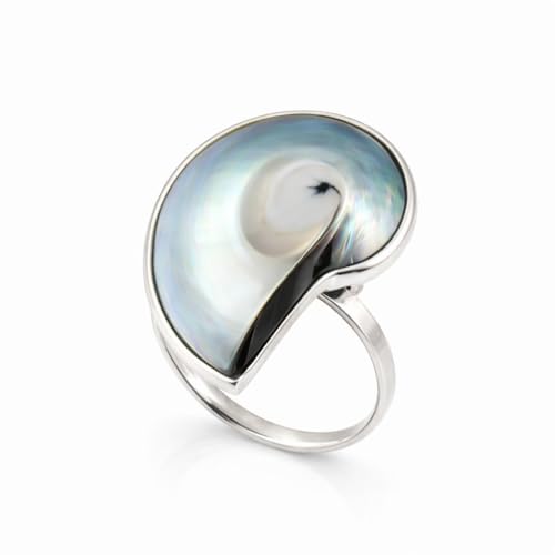 Bague réglable nautilus naturelle grise en argent 925 waterproof de 3 cm
