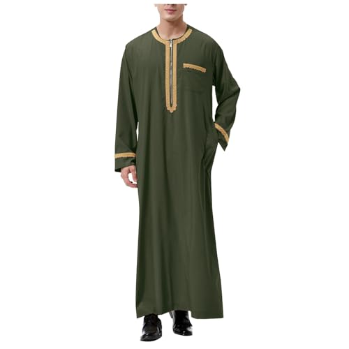 Fxbar Thobe for Men Long Sleeve Muslim Kaftan Thobe Lightweight Islamic Saudi Arabic Robes Ramadan Clothing Dress for Men