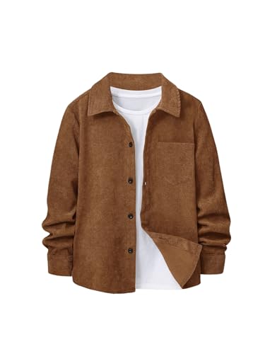 Image of GORGLITTER Boy's Corduroy Shirts Western Long Sleeve Botton Down Shacket Jacket Tops with Pocket Brown 11-12Y