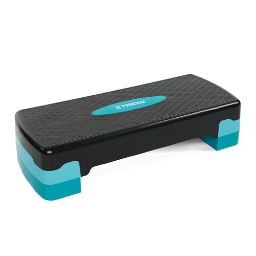 XTREXO Aerobic Step 68 x 28 cm Für Cardio- und Fitnesstraining Höhenverstellbar 15-20 cm Langlebig aus Polypropylen und TPR Aerobic Step Hochwertig Blau