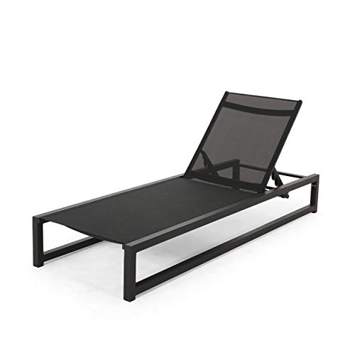 Christopher Knight Home Vivian Outdoor Aluminum Chaise Lounge With Mesh Seating, Black #TOP21