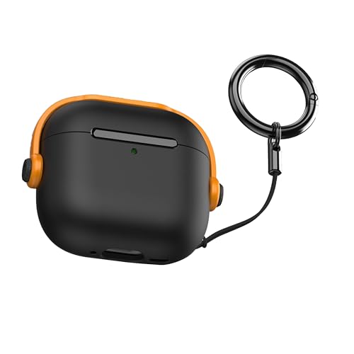 Image of Anti-Lost Lid Design Case Cover and Full Protection Compatible with Airpods 4 and AirPods 4 with Active Noise Cancellation(ANC) 2024 with Carabiner Yellow and Black