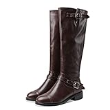 Lutalica W Botas altas de cuero mate con hebilla y cremallera trasera para mujer, Tan, 42 EU