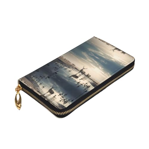 Tranquil River printing Women's leather long handheld wallet large capacity credit card zipper bag3