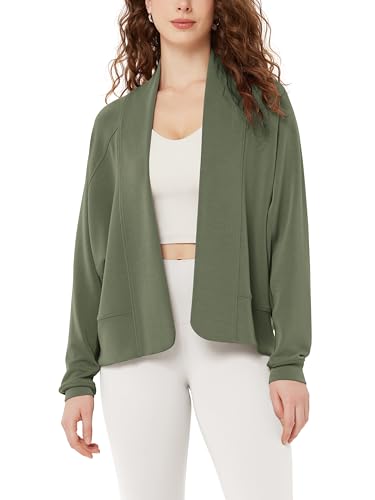 ODODOS Women's Modal Soft Open Front Cardigans Long Sleeve Casual Wrap Outwear, Dark Sage, Medium