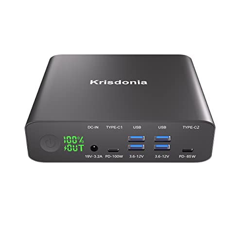 Krisdonia Power Bank, 100W PD 32000mAh Powerbank, Caricatore Portatile con 2 USB-C (100W e 65W) e 4 USB-A (18W), Compatible con Macbook, iPad, iPhone, AirPods Pro