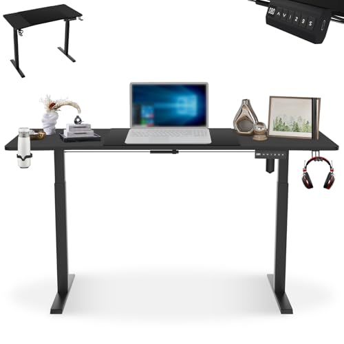 LZQ Bureau électrique, réglable en hauteur, 160 x 60 cm, assis-debout, avec fonction mémoire et port de charge de type C, réglable, avec gestion des câbles, noir