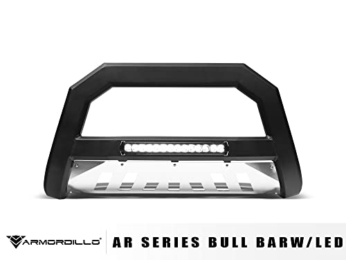 Image of Armordillo 8705209 AR Series Aluminum Bull Bar with LED Light Bar - Matte Black with Aluminum Skid Plate Fits 2019-2021 Chevy Silveardo /GMC Sierra 1500