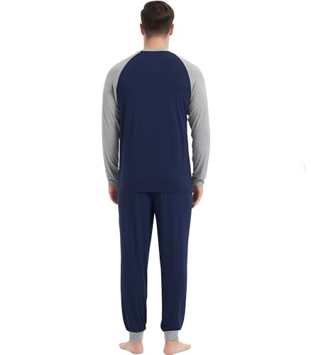 Image of NACHILA Mens Pajamas Set Long Sleeve Henley Sleepwear Top Soft Jogger Pants Pajamas Cool Pjs Set,Viscose Made from Bamboo