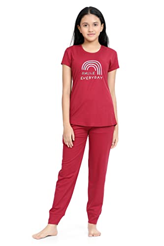 Image of Kids Night Suit for Girls - Cotton Set of Pyjama & T-Shirt Sleepwear - Lightweight & Comfortable Night Wear for Kids