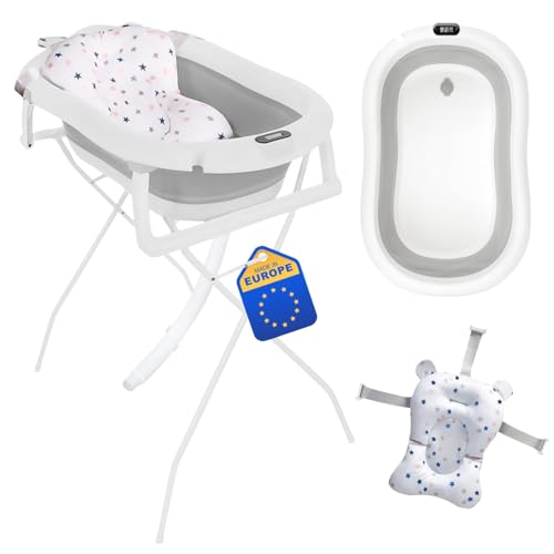 Primabobo Baignoire bébé pliante - baignoire pour bébé pliable avec un oreiller de bain