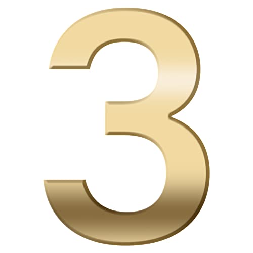 FORYEE House Numbers Plaques Door Numbers, 3D Door Address Numbers Stickers Floating Appearanc for Apartment, Mailbox Signs Numbers, Hotel Room, House (Golden 3 Number)